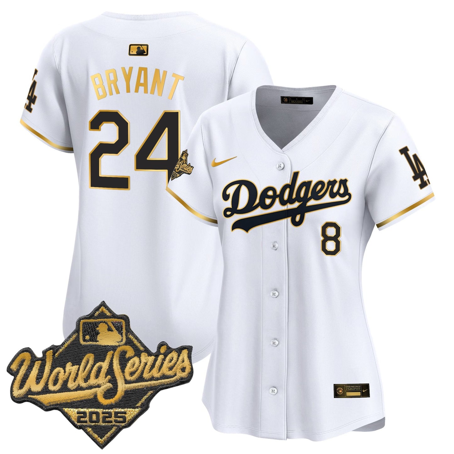Women's Dodgers 2025 World Series Gold Trim Vapor Premier Limited Jersey - All Stitched