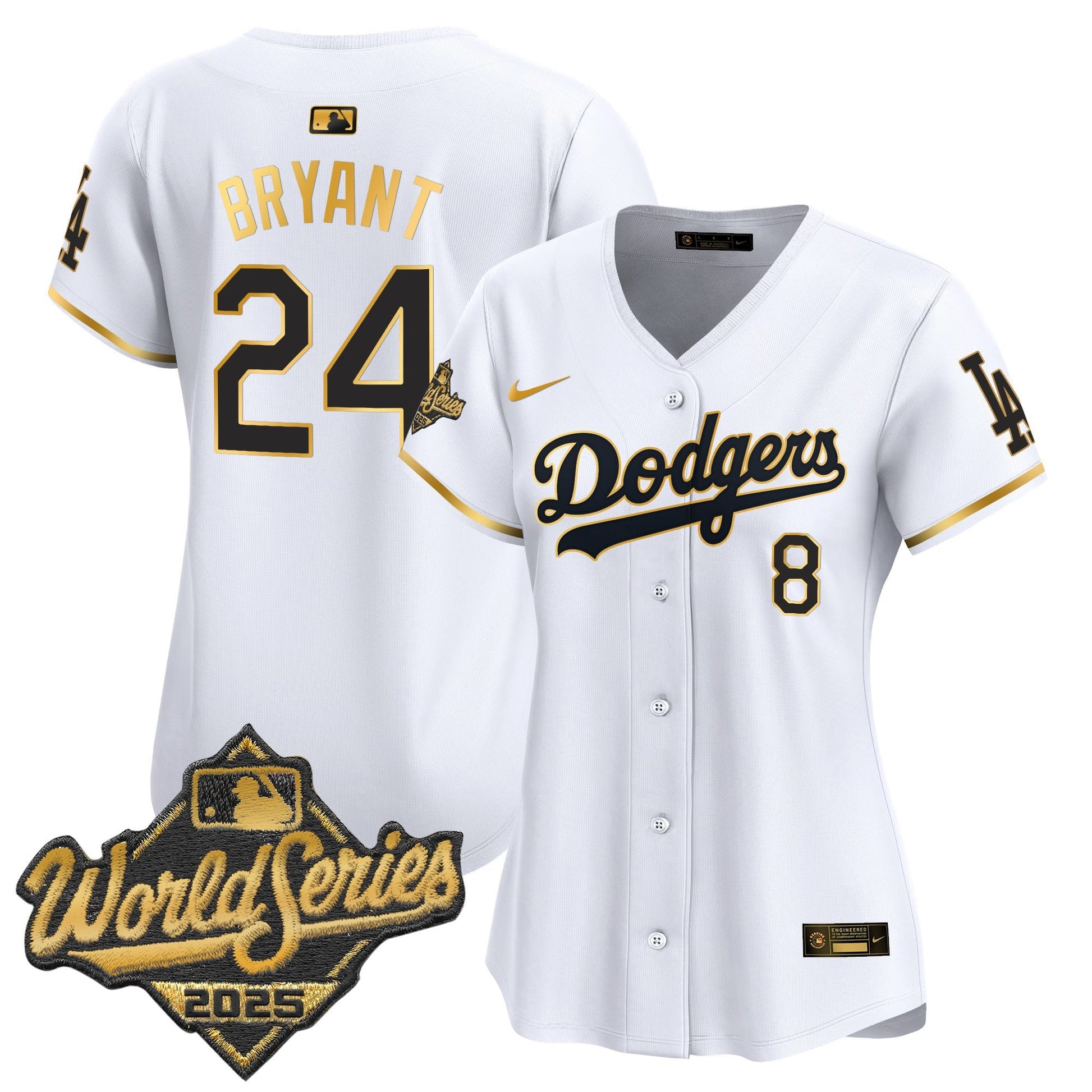 Women's Dodgers 2025 World Series Gold Trim Vapor Premier Limited Jersey - All Stitched