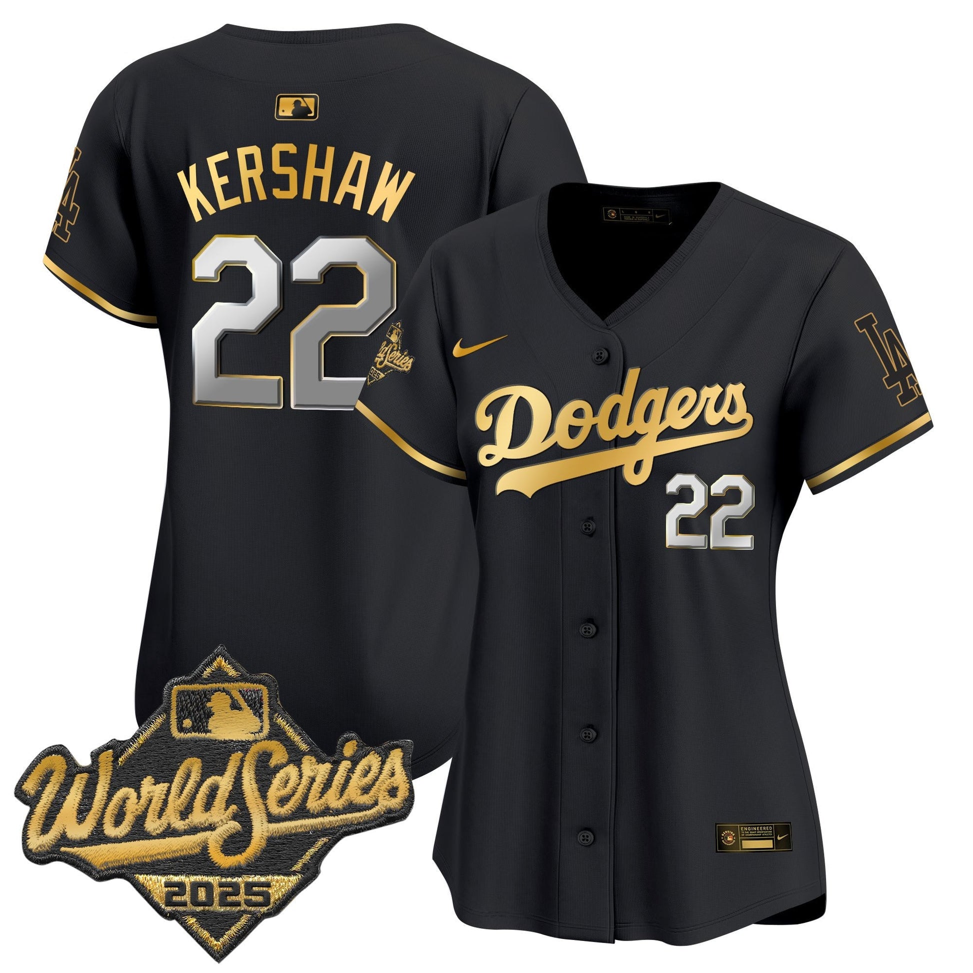 Women's Dodgers 2025 World Series Gold Trim Vapor Premier Limited Jersey - All Stitched