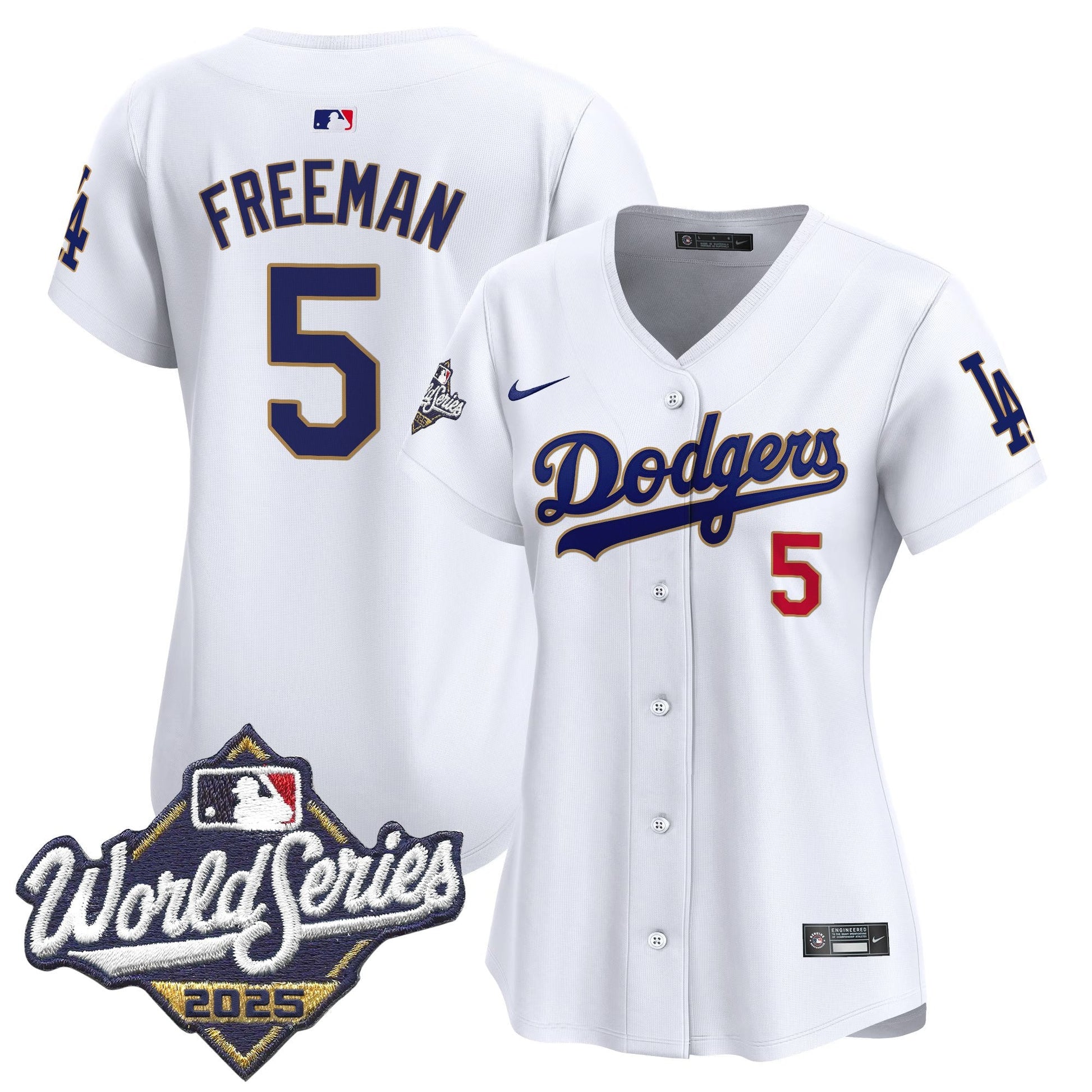 Women's Dodgers 2025 World Series Gold Trim Vapor Premier Limited Jersey - All Stitched