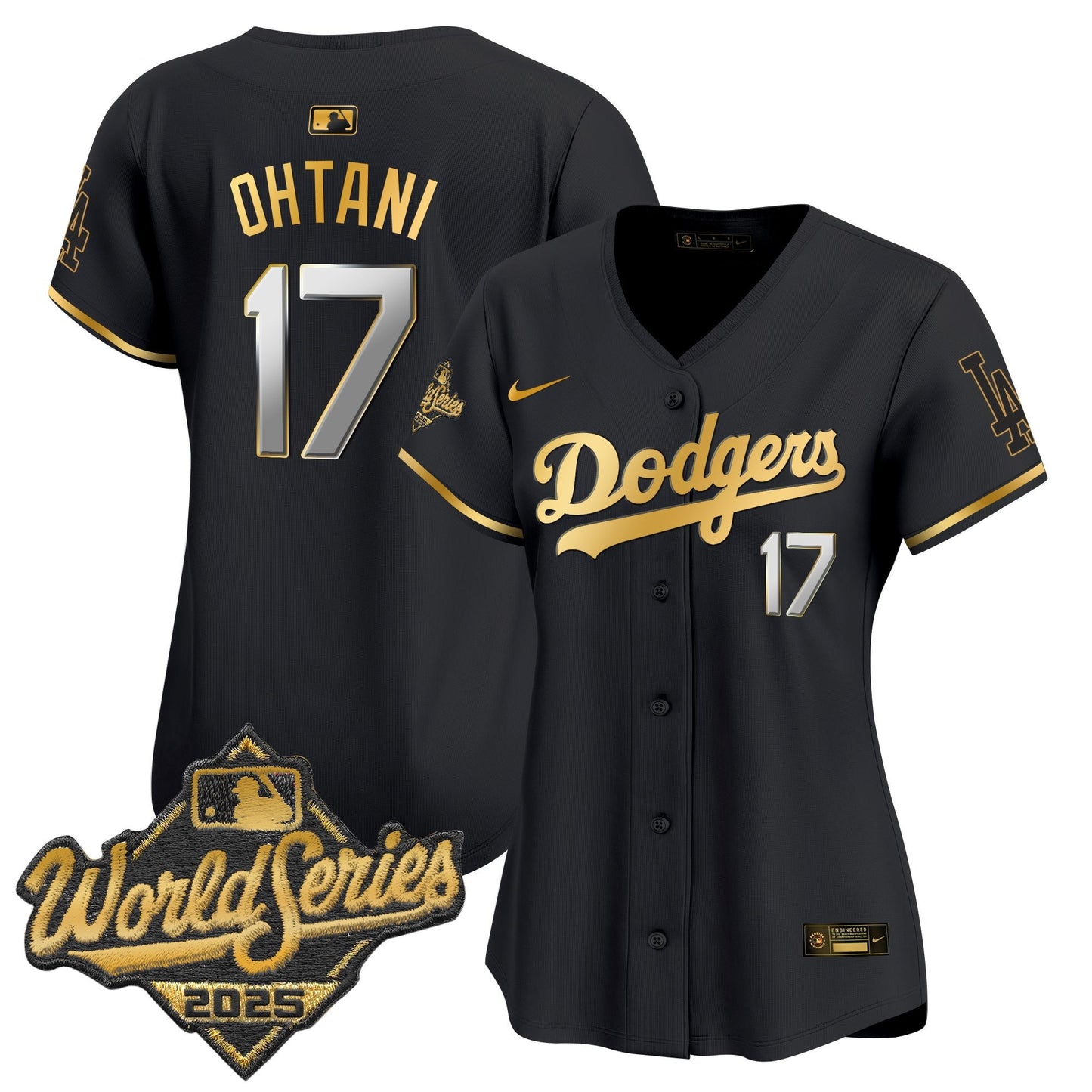 Women's Dodgers 2025 World Series Gold Trim Vapor Premier Limited Jersey - All Stitched