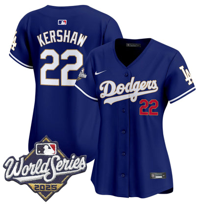 Women's Dodgers 2025 World Series Gold Trim Vapor Premier Limited Jersey - All Stitched