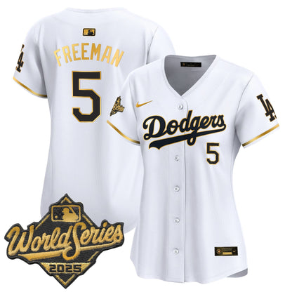 Women's Dodgers 2025 World Series Gold Trim Vapor Premier Limited Jersey - All Stitched