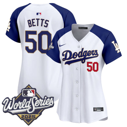 Women's Dodgers 2025 World Series Gold Trim Vapor Premier Limited Jersey - All Stitched