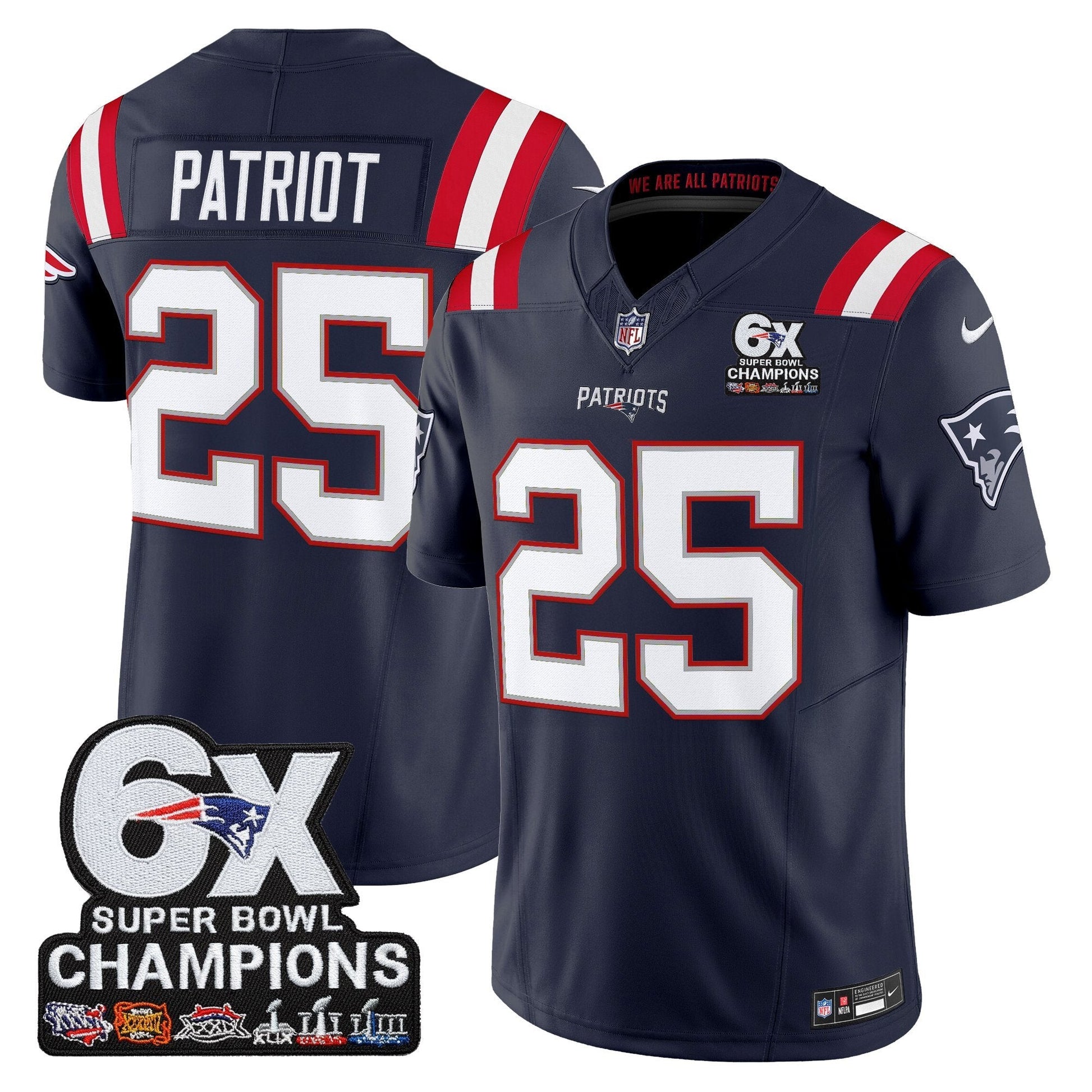 Men's New England Patriots 6-Time Champions Patch Vapor Limited Jersey - All Stitched