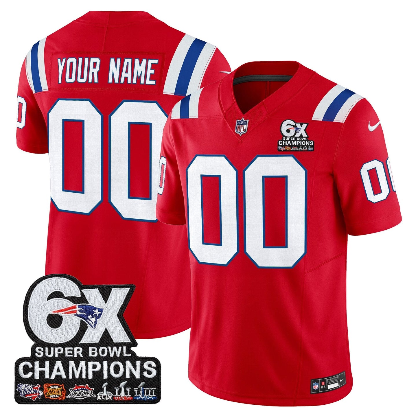 New England Patriots 6-Time Champions Patch Vapor Limited Custom Jersey - All Stitched