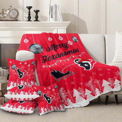 Houston Texans | Premium Christmas Fleece Blanket & Throw Pillow Combo MM