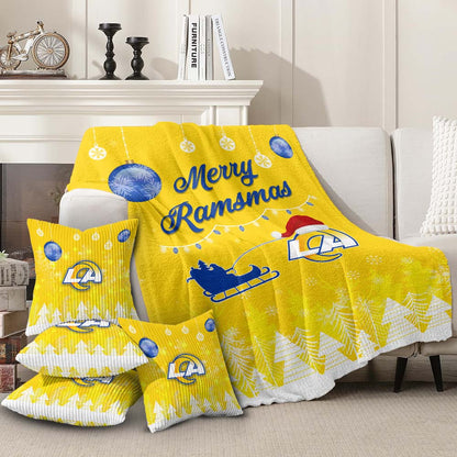 Los Angeles Rams | Premium Christmas Fleece Blanket & Throw Pillow Combo MM