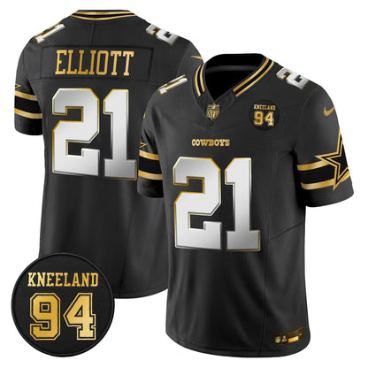 Men's Dallas Cowboys #94 Marshawn Kneeland Memorial Patch Gold Vapor Limited Jersey - All Stitched