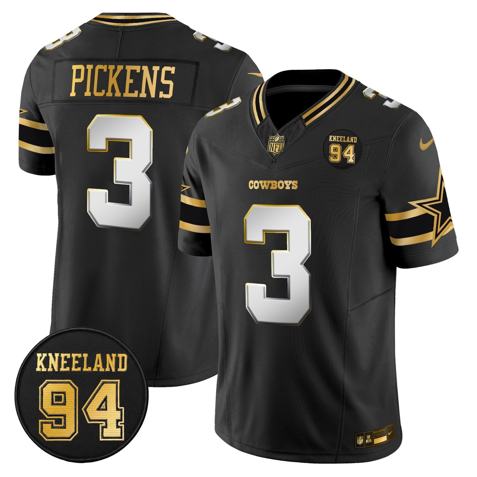 Men's Dallas Cowboys #94 Marshawn Kneeland Memorial Patch Gold Vapor Limited Jersey - All Stitched