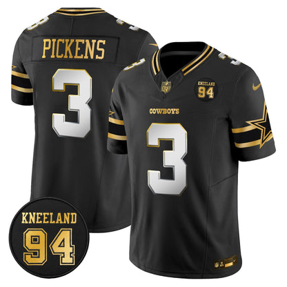 Men's Dallas Cowboys #94 Marshawn Kneeland Memorial Patch Gold Vapor Limited Jersey - All Stitched