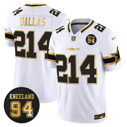 Men's Dallas Cowboys #94 Marshawn Kneeland Memorial Patch Gold Vapor Limited Jersey - All Stitched