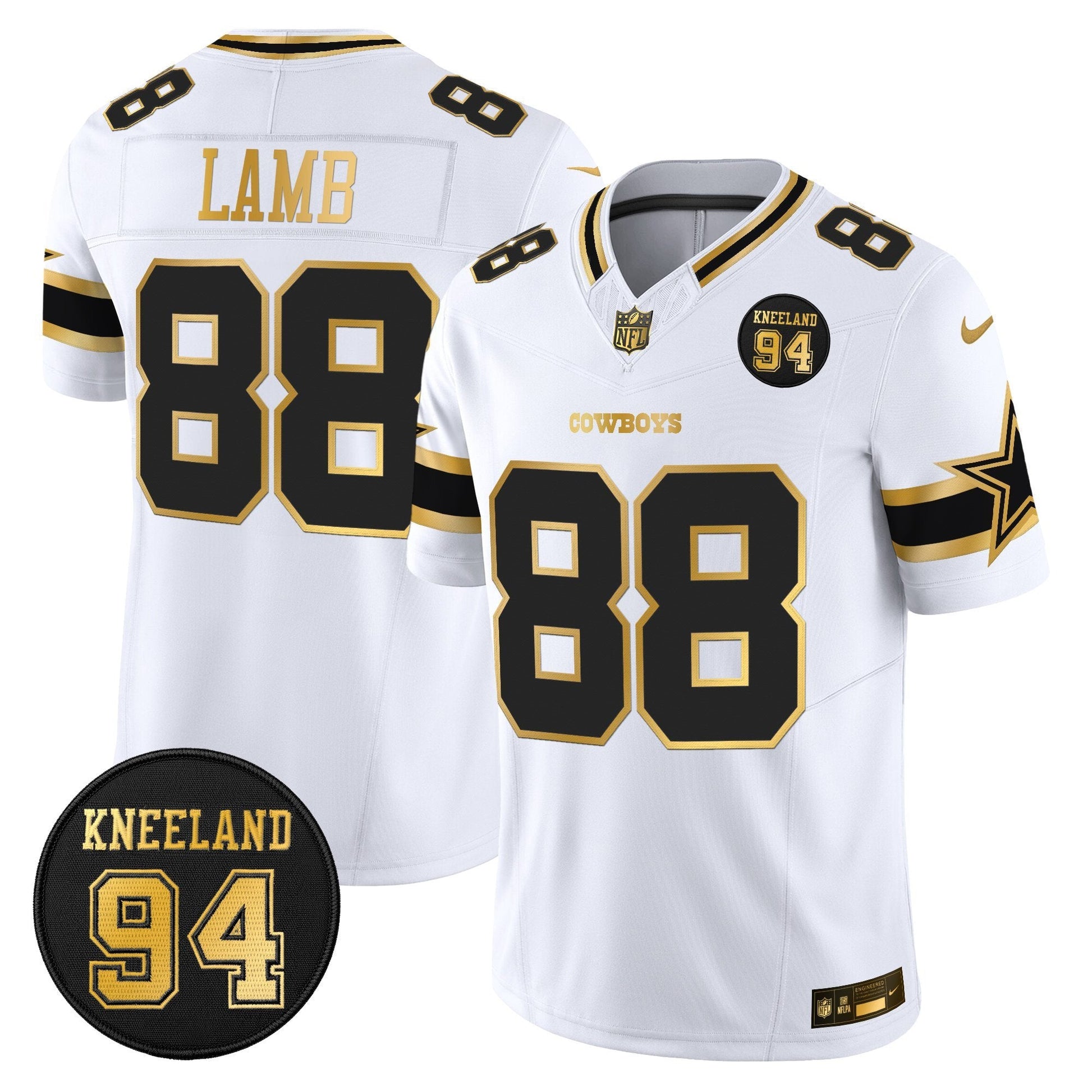 Men's Dallas Cowboys #94 Marshawn Kneeland Memorial Patch Gold Vapor Limited Jersey - All Stitched