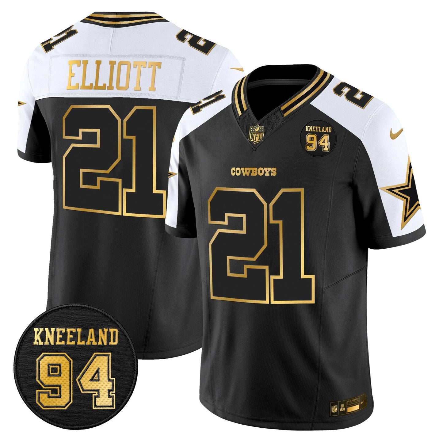 Men's Dallas Cowboys #94 Marshawn Kneeland Memorial Patch Gold Vapor Limited Jersey - All Stitched