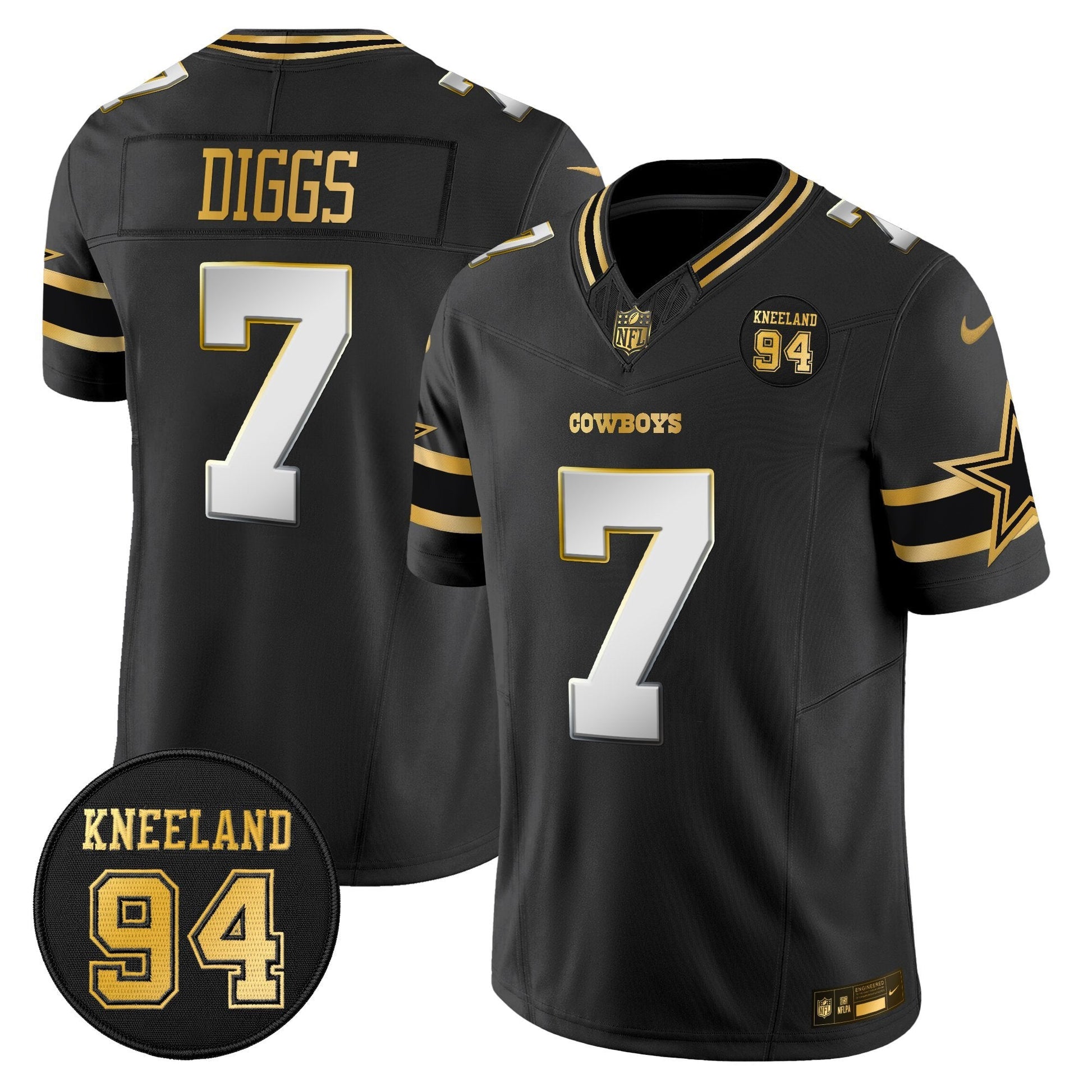 Men's Dallas Cowboys #94 Marshawn Kneeland Memorial Patch Gold Vapor Limited Jersey - All Stitched