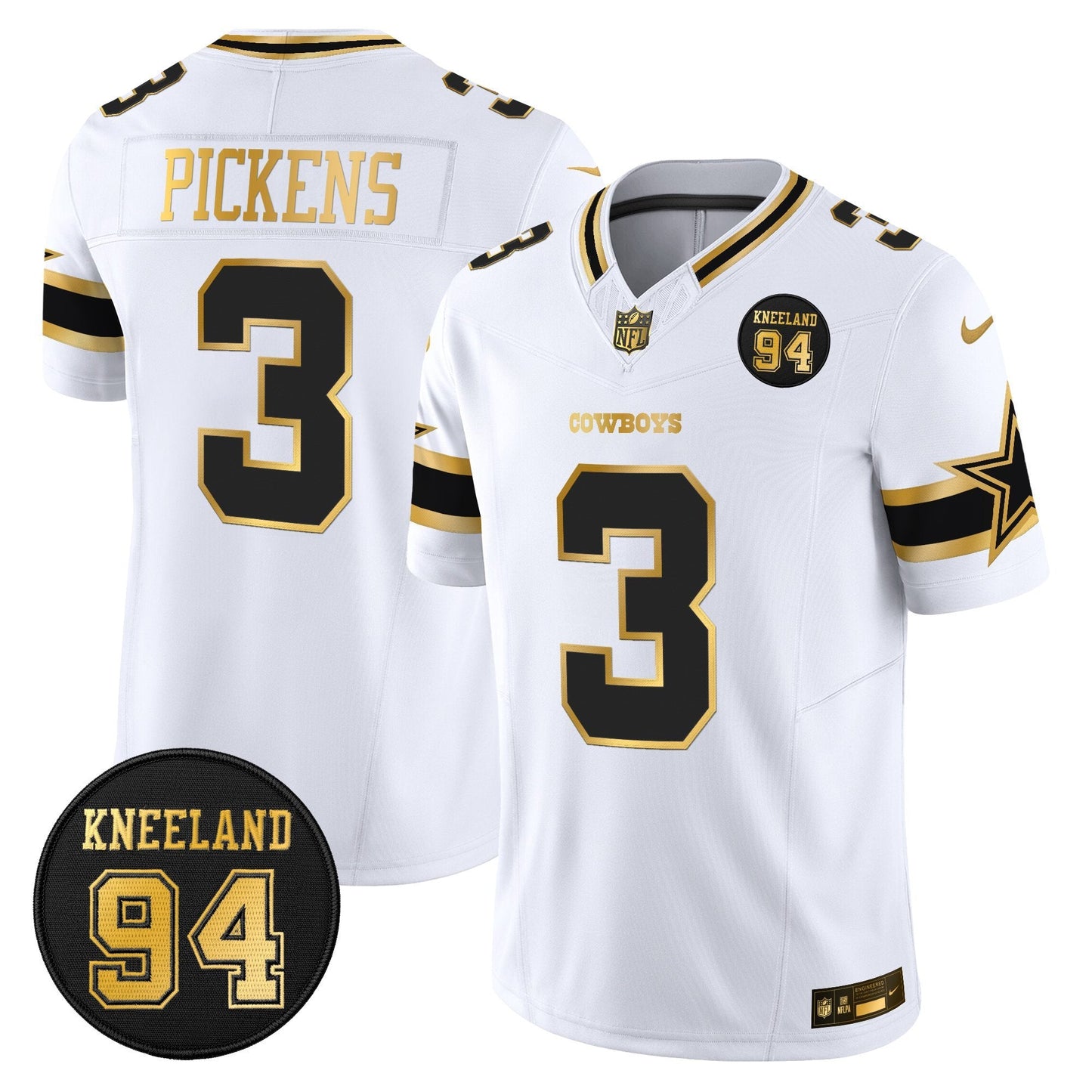 Men's Dallas Cowboys #94 Marshawn Kneeland Memorial Patch Gold Vapor Limited Jersey - All Stitched