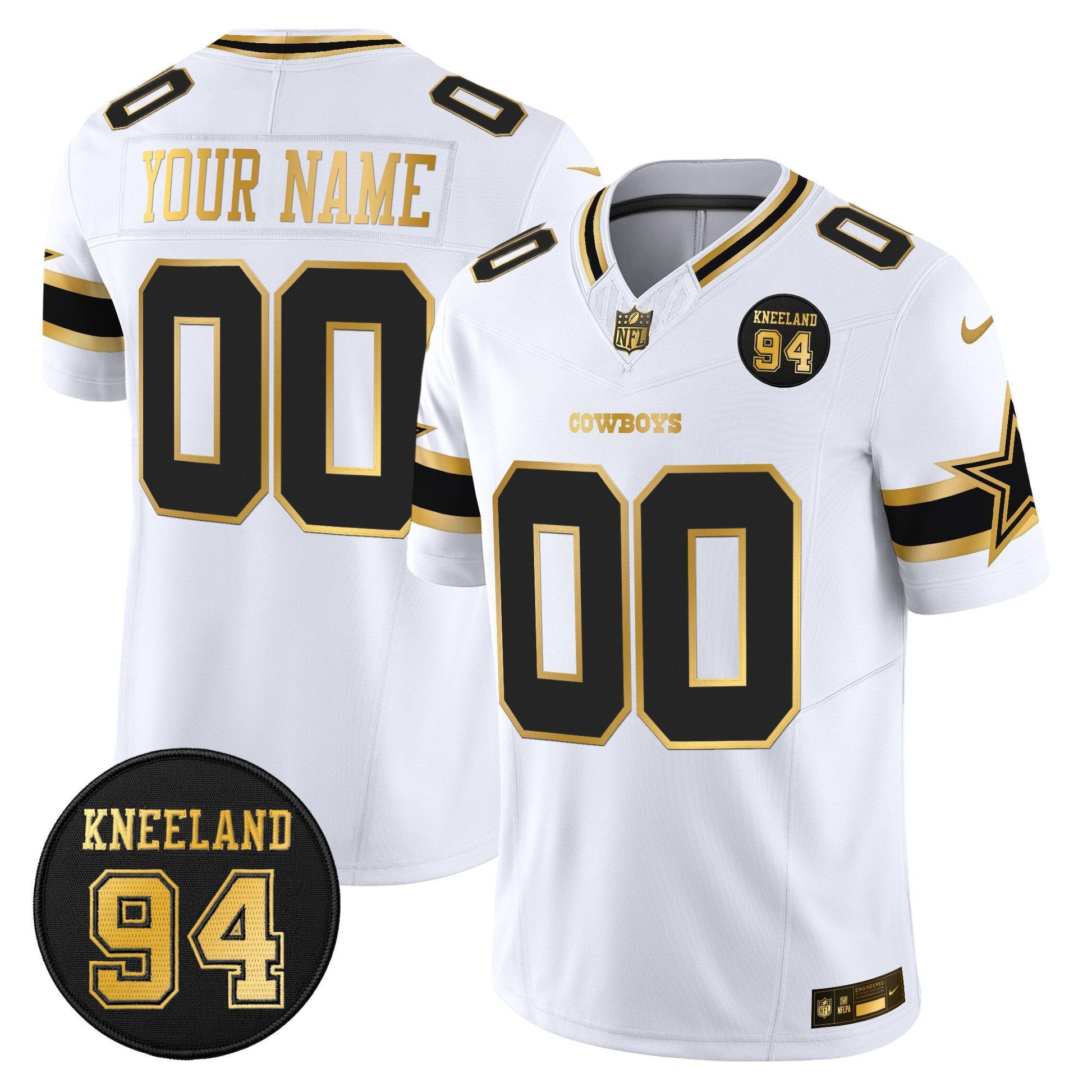 Dallas Cowboys #94 Marshawn Kneeland Memorial Patch Gold Vapor Limited Custom Jersey - All Stitched