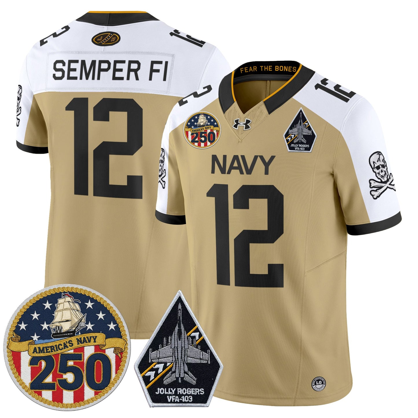 Men's Navy Midshipmen 'Jolly Rogers Edition' Vapor Limited Jersey - 250th Anniversary Patch - Stitched