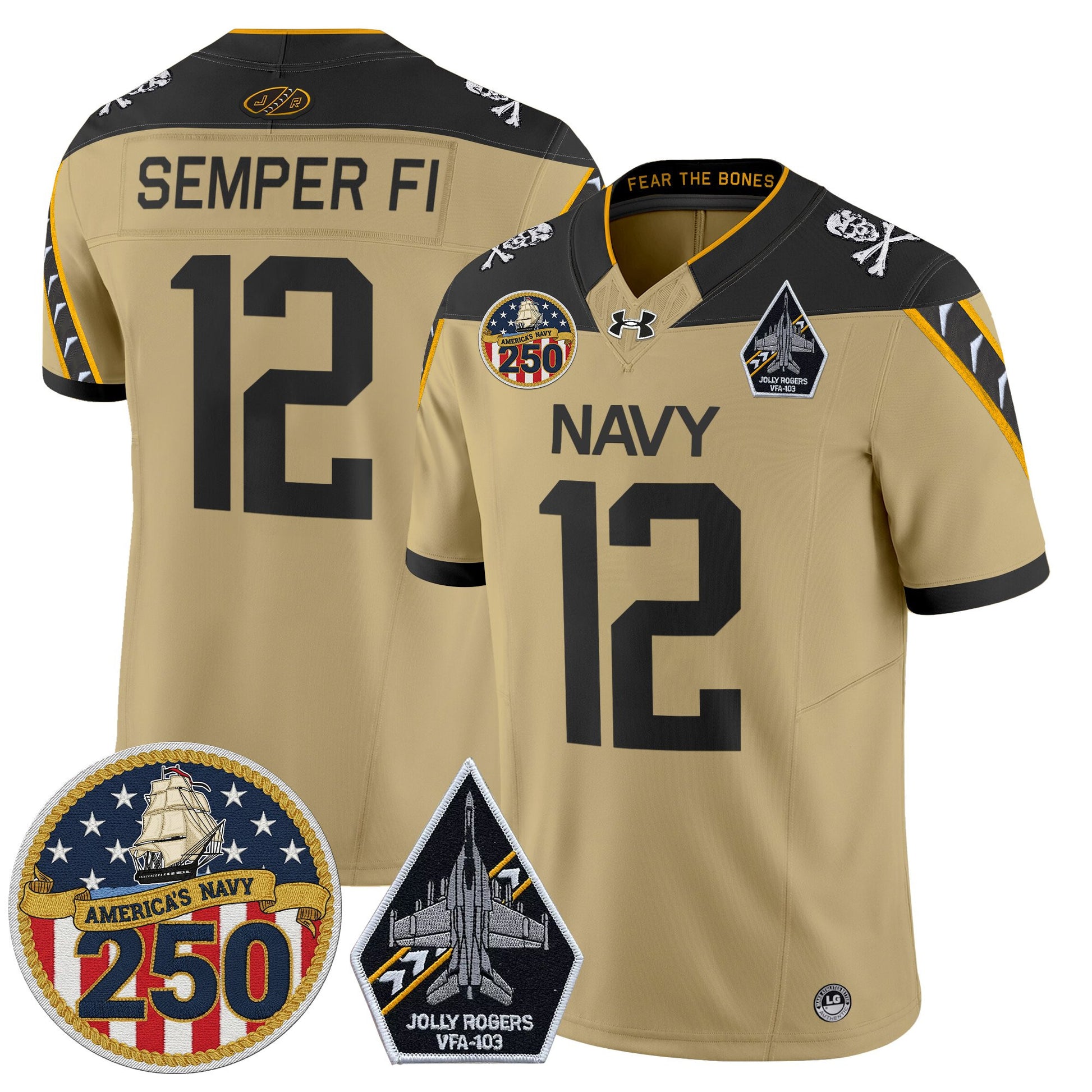 Men's Navy Midshipmen 'Jolly Rogers Edition' Vapor Limited Jersey - 250th Anniversary Patch - Stitched