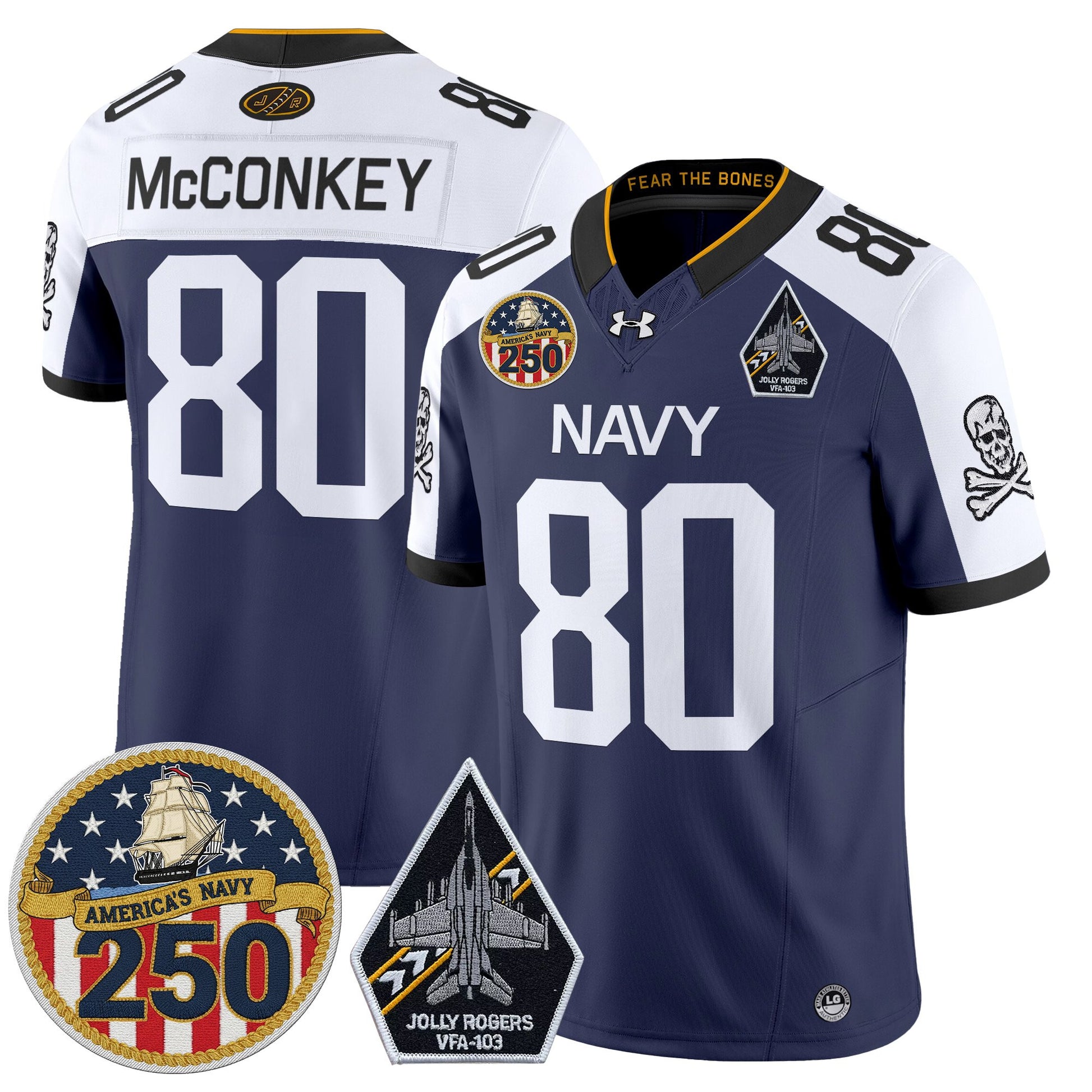 Men's Navy Midshipmen 'Jolly Rogers Edition' Vapor Limited Jersey - 250th Anniversary Patch - Stitched