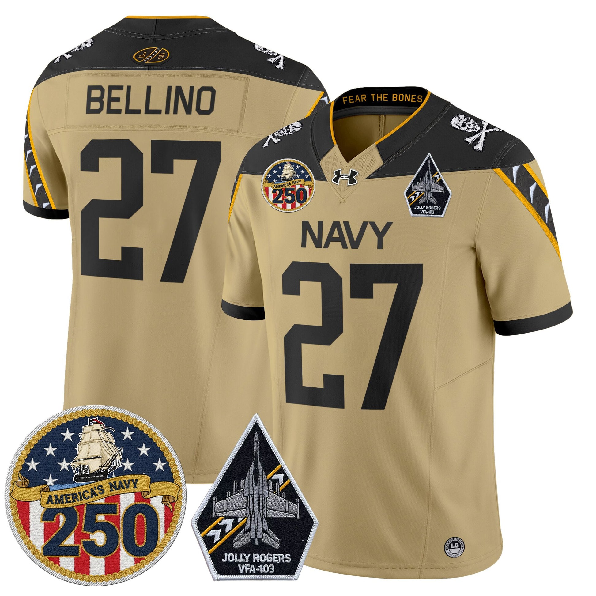 Men's Navy Midshipmen 'Jolly Rogers Edition' Vapor Limited Jersey - 250th Anniversary Patch - Stitched