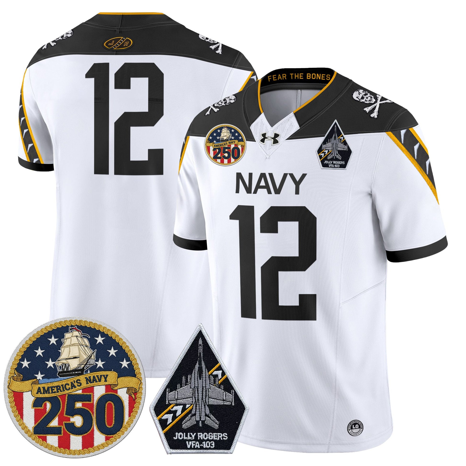 Men's Navy Midshipmen 'Jolly Rogers Edition' Vapor Limited Jersey - 250th Anniversary Patch - Stitched