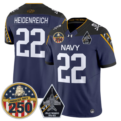 Men's Navy Midshipmen 'Jolly Rogers Edition' Vapor Limited Jersey - 250th Anniversary Patch - Stitched