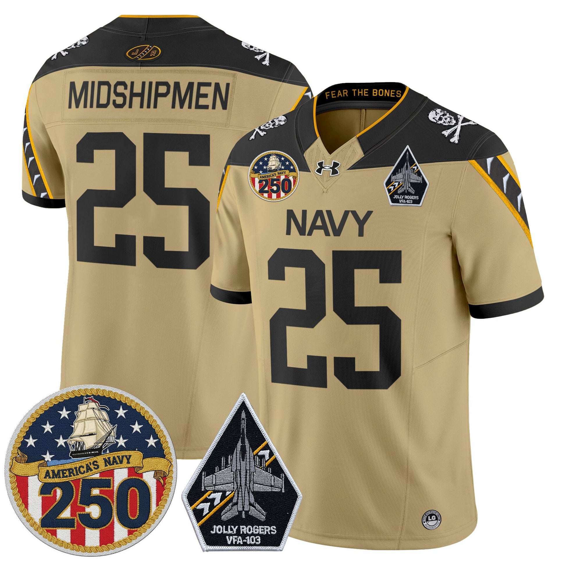 Men's Navy Midshipmen 'Jolly Rogers Edition' Vapor Limited Jersey - 250th Anniversary Patch - Stitched