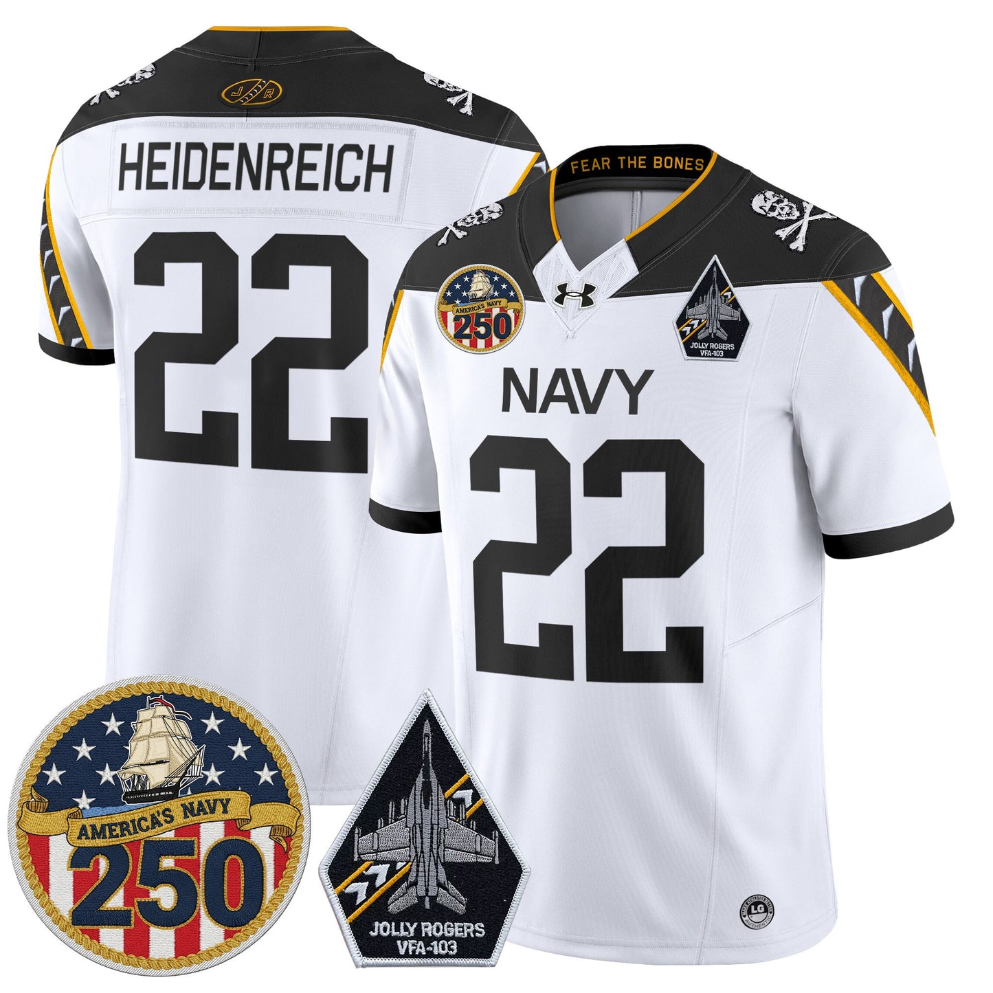 Men's Navy Midshipmen 'Jolly Rogers Edition' Vapor Limited Jersey - 250th Anniversary Patch - Stitched