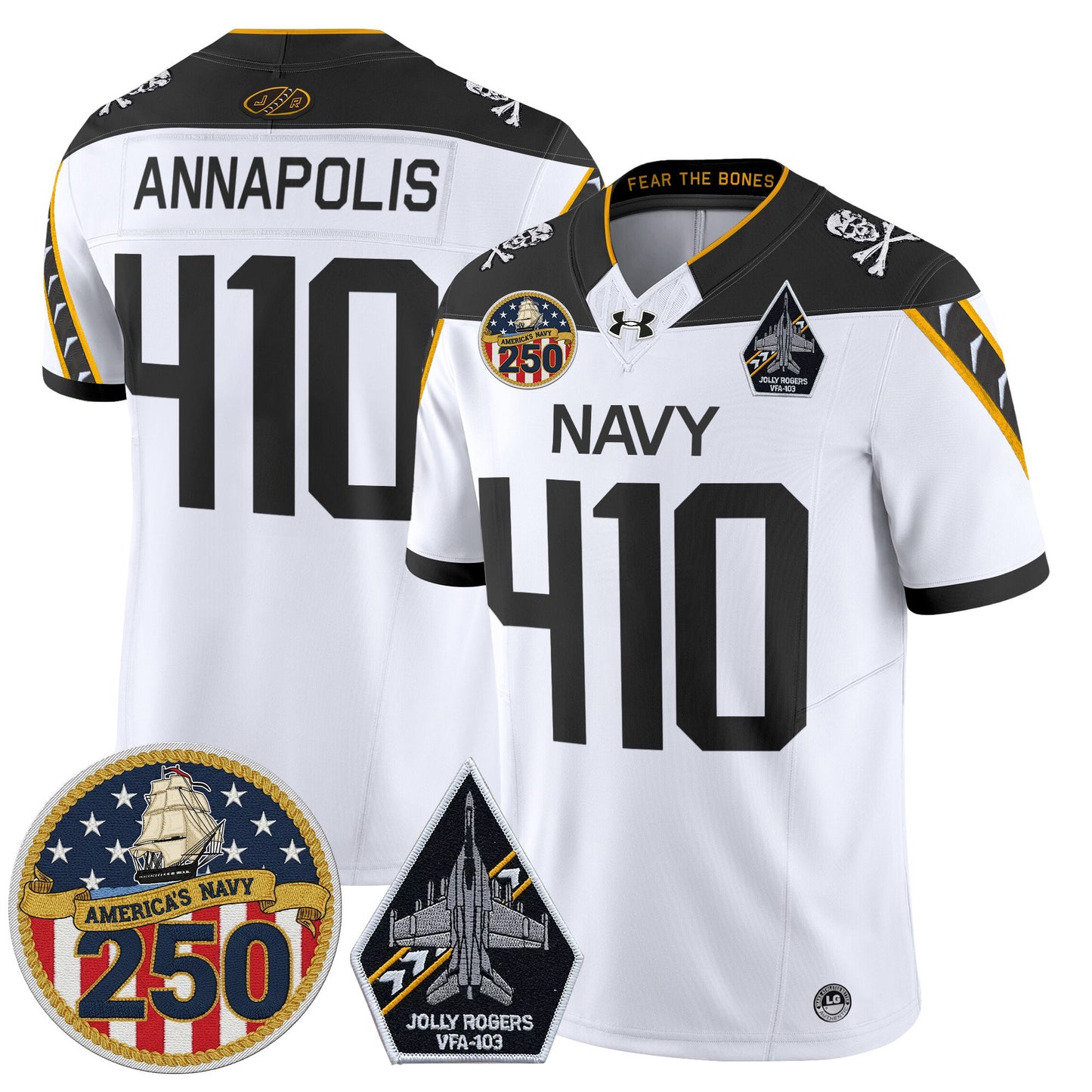 Men's Navy Midshipmen 'Jolly Rogers Edition' Vapor Limited Jersey - 250th Anniversary Patch - Stitched