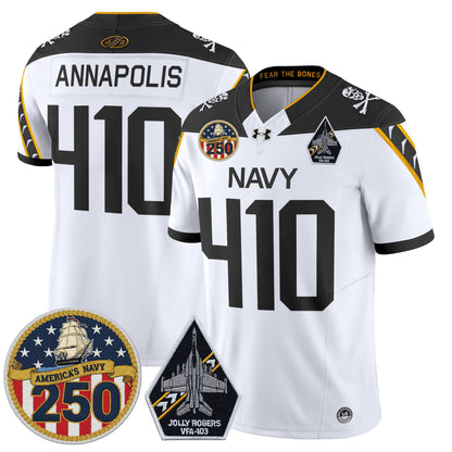 Men's Navy Midshipmen 'Jolly Rogers Edition' Vapor Limited Jersey - 250th Anniversary Patch - Stitched