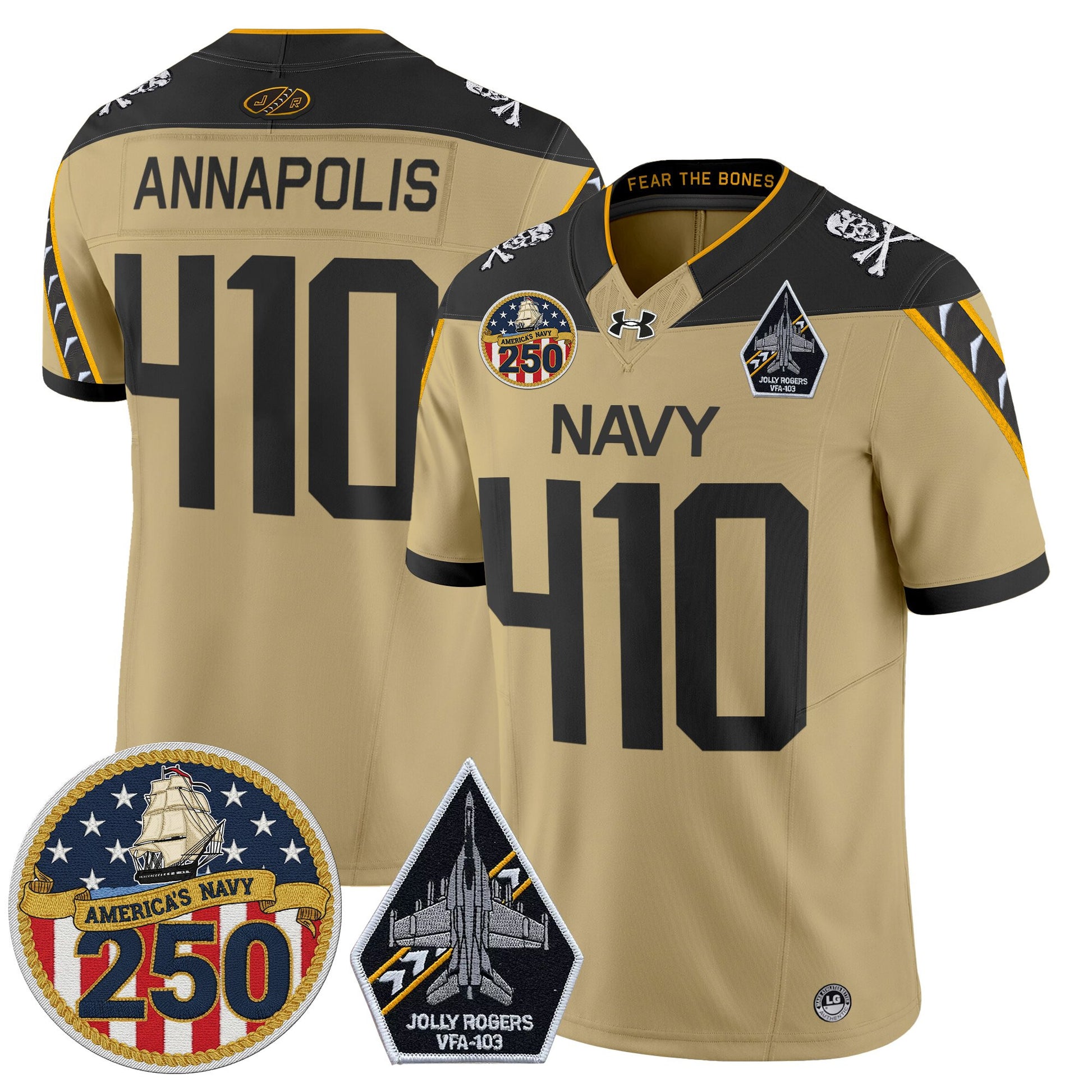 Men's Navy Midshipmen 'Jolly Rogers Edition' Vapor Limited Jersey - 250th Anniversary Patch - Stitched