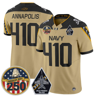Men's Navy Midshipmen 'Jolly Rogers Edition' Vapor Limited Jersey - 250th Anniversary Patch - Stitched