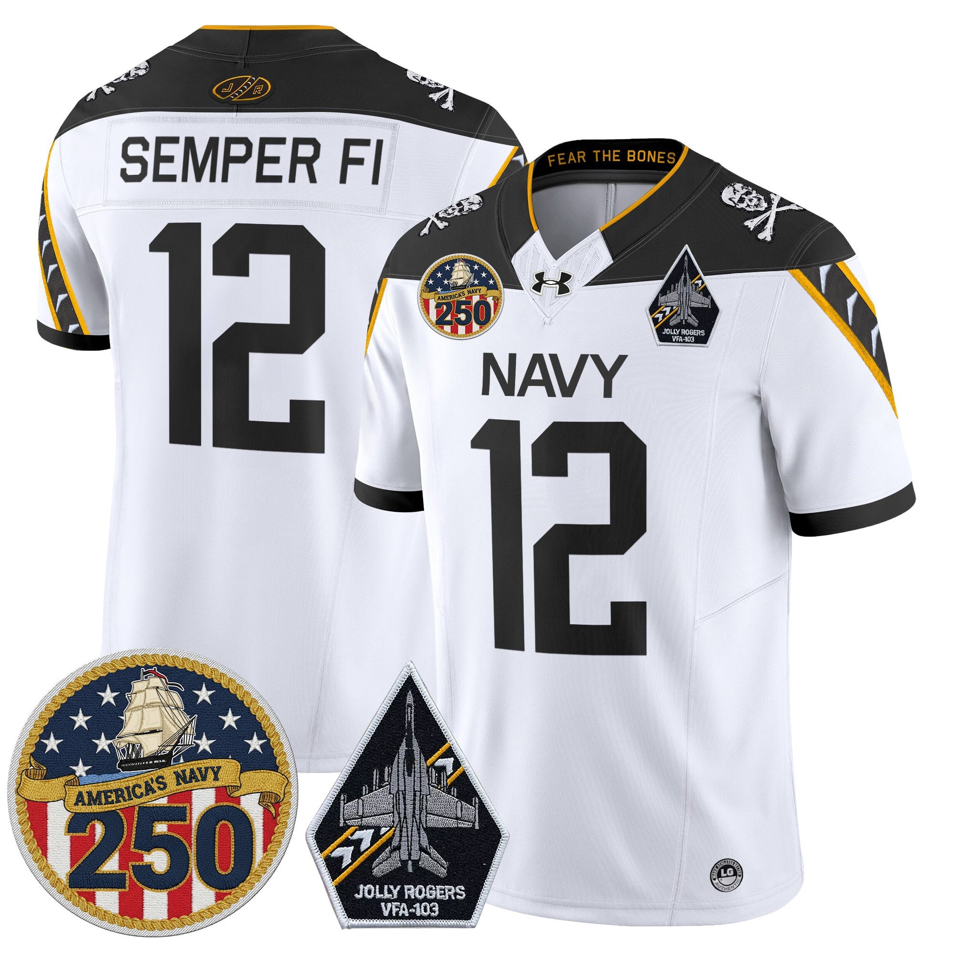 Men's Navy Midshipmen 'Jolly Rogers Edition' Vapor Limited Jersey - 250th Anniversary Patch - Stitched