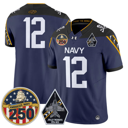 Men's Navy Midshipmen 'Jolly Rogers Edition' Vapor Limited Jersey - 250th Anniversary Patch - Stitched