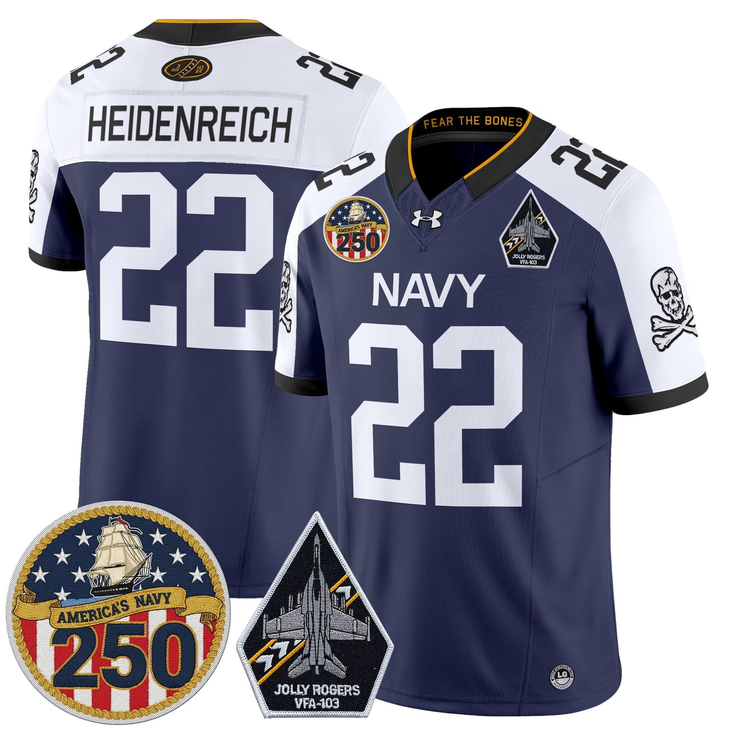 Men's Navy Midshipmen 'Jolly Rogers Edition' Vapor Limited Jersey - 250th Anniversary Patch - Stitched