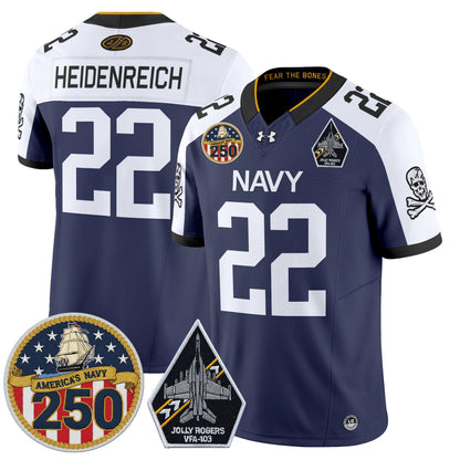 Men's Navy Midshipmen 'Jolly Rogers Edition' Vapor Limited Jersey - 250th Anniversary Patch - Stitched