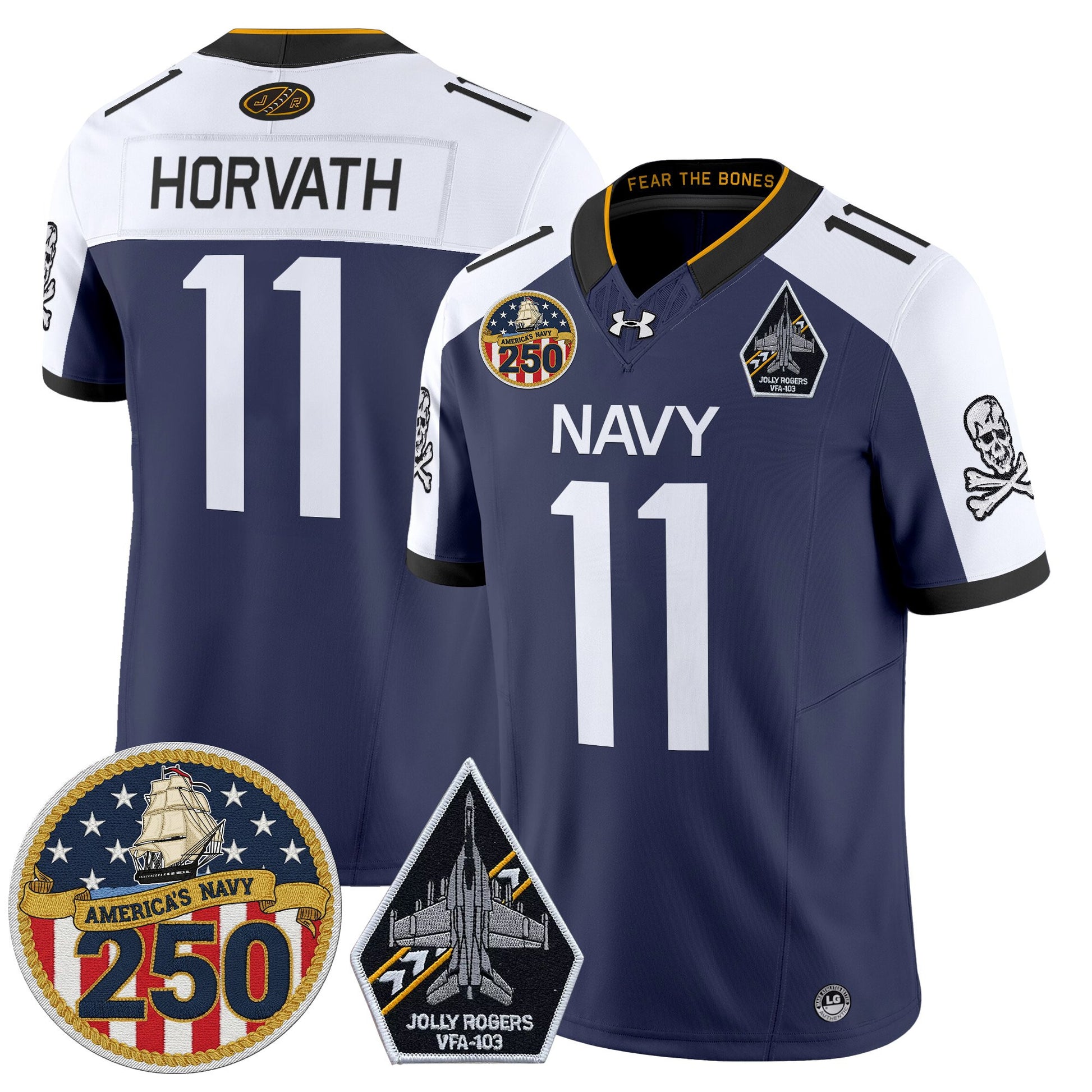 Men's Navy Midshipmen 'Jolly Rogers Edition' Vapor Limited Jersey - 250th Anniversary Patch - Stitched