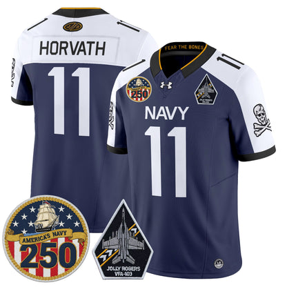 Men's Navy Midshipmen 'Jolly Rogers Edition' Vapor Limited Jersey - 250th Anniversary Patch - Stitched