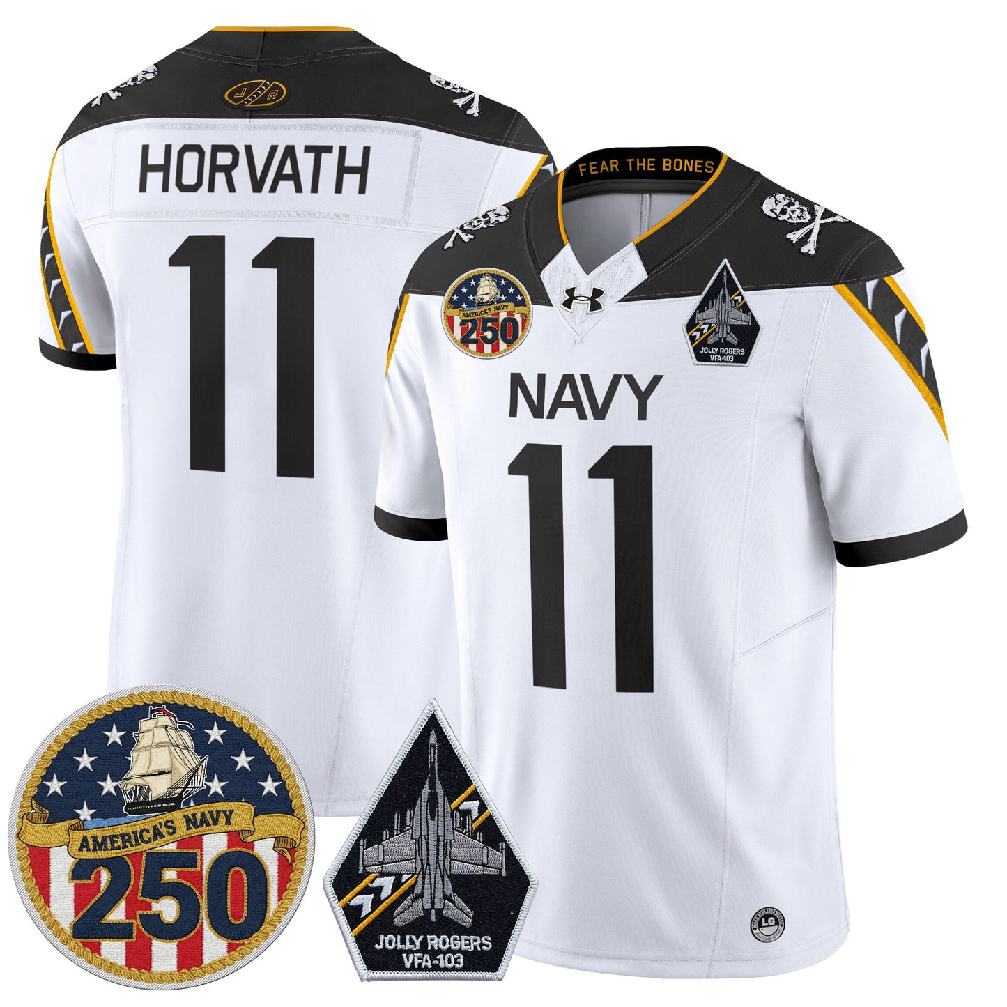 Men's Navy Midshipmen 'Jolly Rogers Edition' Vapor Limited Jersey - 250th Anniversary Patch - Stitched