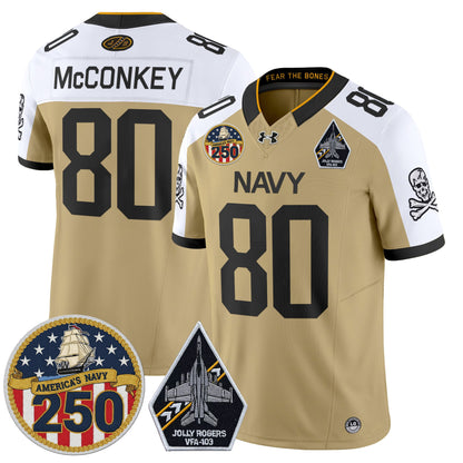 Men's Navy Midshipmen 'Jolly Rogers Edition' Vapor Limited Jersey - 250th Anniversary Patch - Stitched