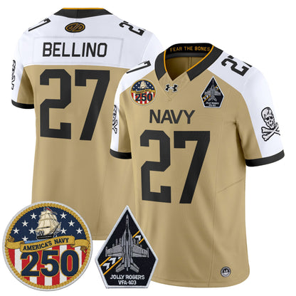Men's Navy Midshipmen 'Jolly Rogers Edition' Vapor Limited Jersey - 250th Anniversary Patch - Stitched