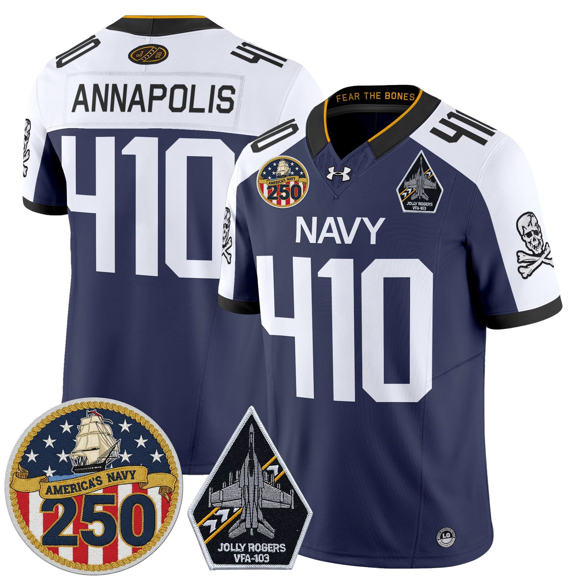 Men's Navy Midshipmen 'Jolly Rogers Edition' Vapor Limited Jersey - 250th Anniversary Patch - Stitched
