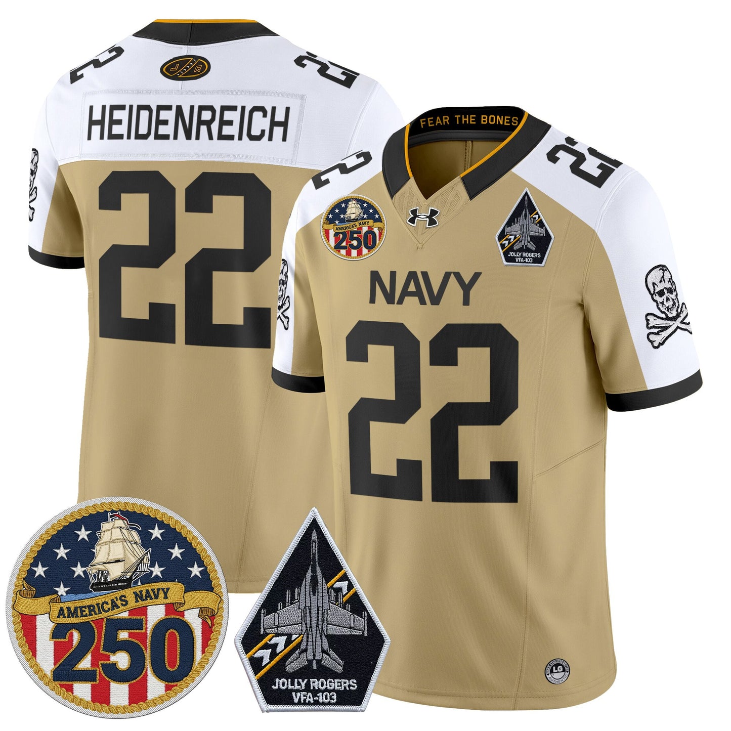 Men's Navy Midshipmen 'Jolly Rogers Edition' Vapor Limited Jersey - 250th Anniversary Patch - Stitched