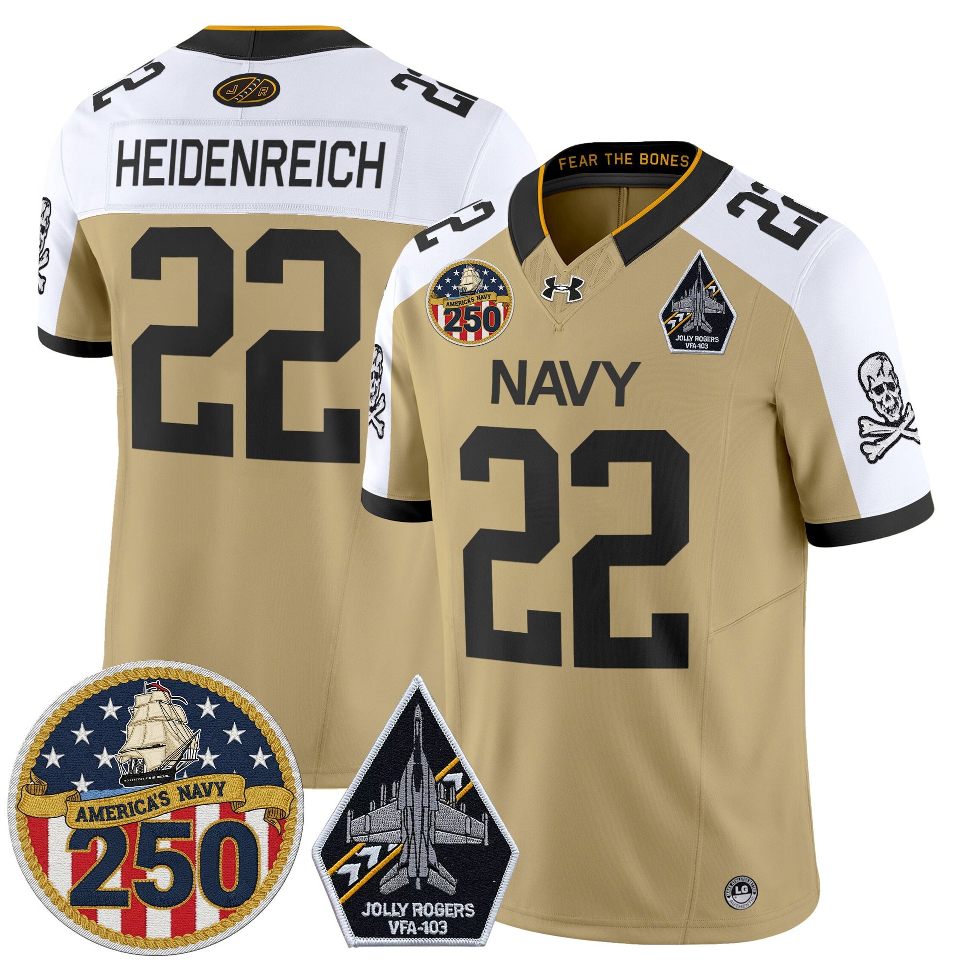Men's Navy Midshipmen 'Jolly Rogers Edition' Vapor Limited Jersey - 250th Anniversary Patch - Stitched