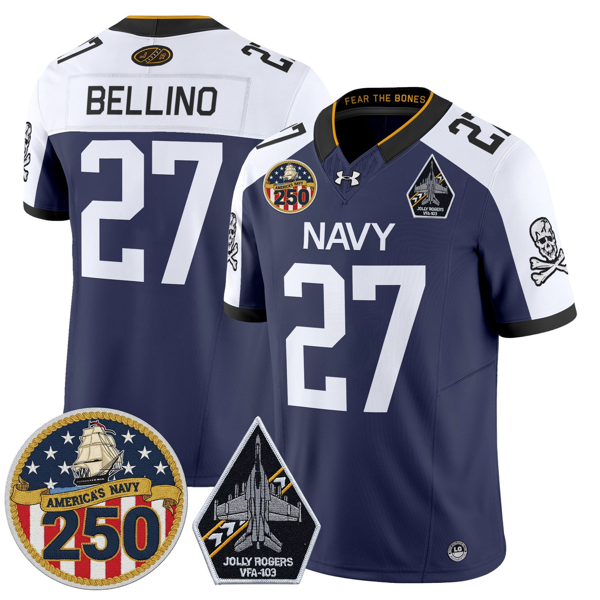Men's Navy Midshipmen 'Jolly Rogers Edition' Vapor Limited Jersey - 250th Anniversary Patch - Stitched