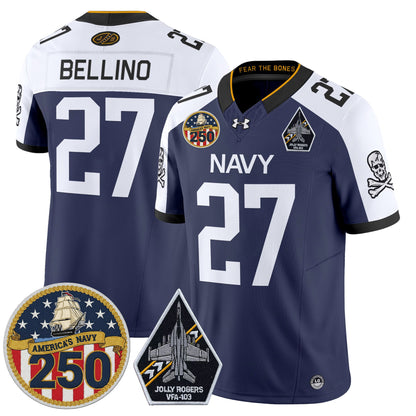 Men's Navy Midshipmen 'Jolly Rogers Edition' Vapor Limited Jersey - 250th Anniversary Patch - Stitched