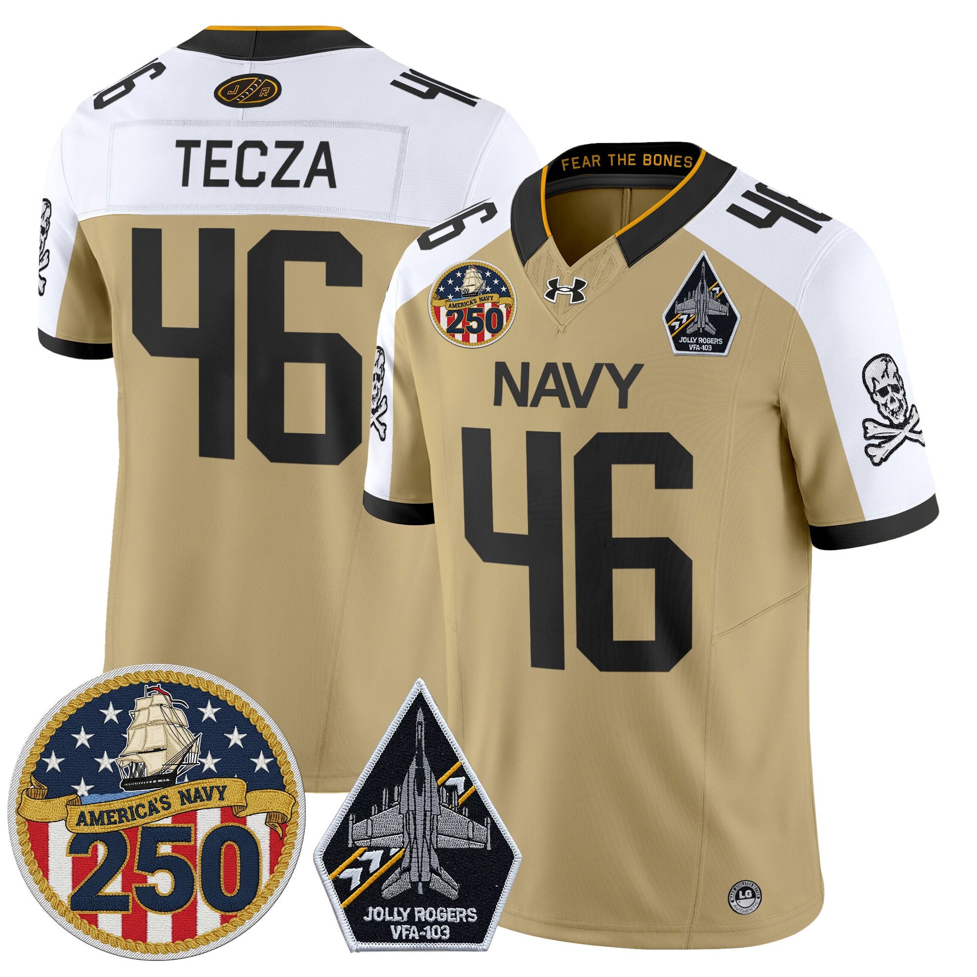 Men's Navy Midshipmen 'Jolly Rogers Edition' Vapor Limited Jersey - 250th Anniversary Patch - Stitched