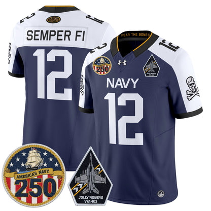 Men's Navy Midshipmen 'Jolly Rogers Edition' Vapor Limited Jersey - 250th Anniversary Patch - Stitched