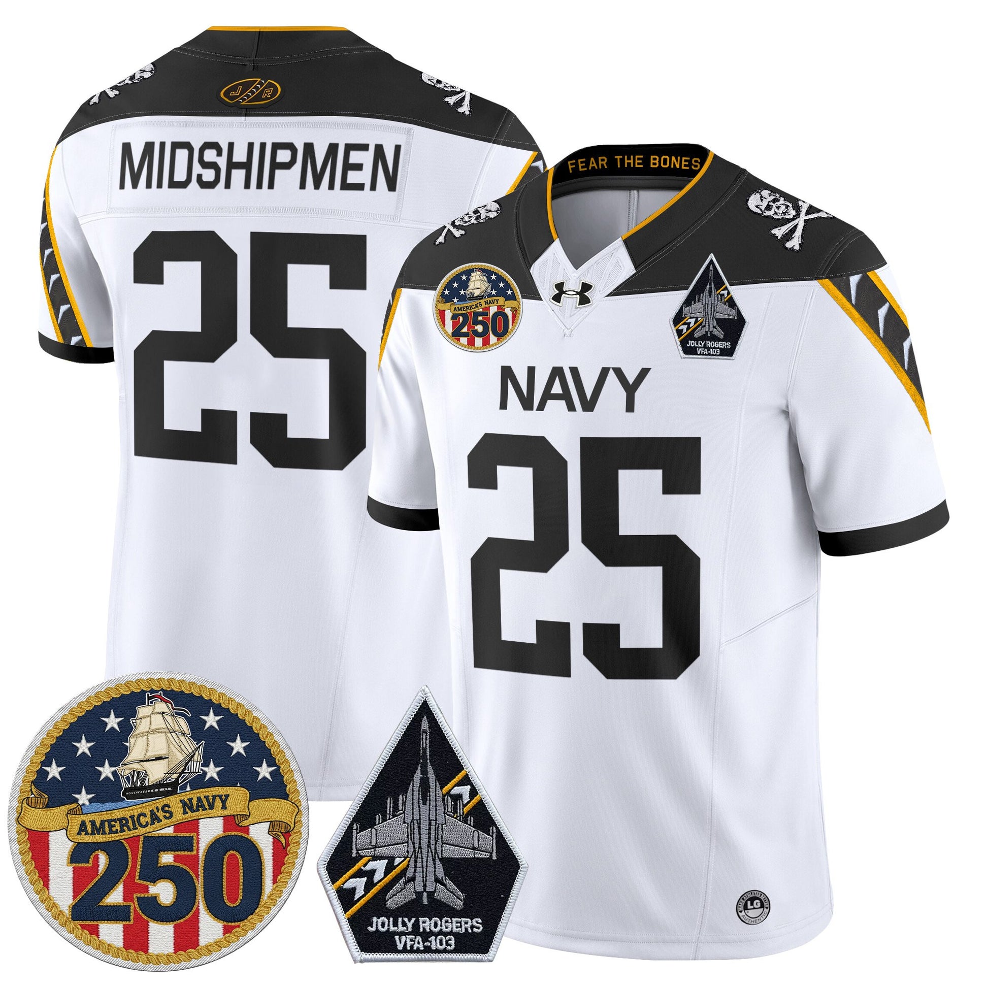 Men's Navy Midshipmen 'Jolly Rogers Edition' Vapor Limited Jersey - 250th Anniversary Patch - Stitched